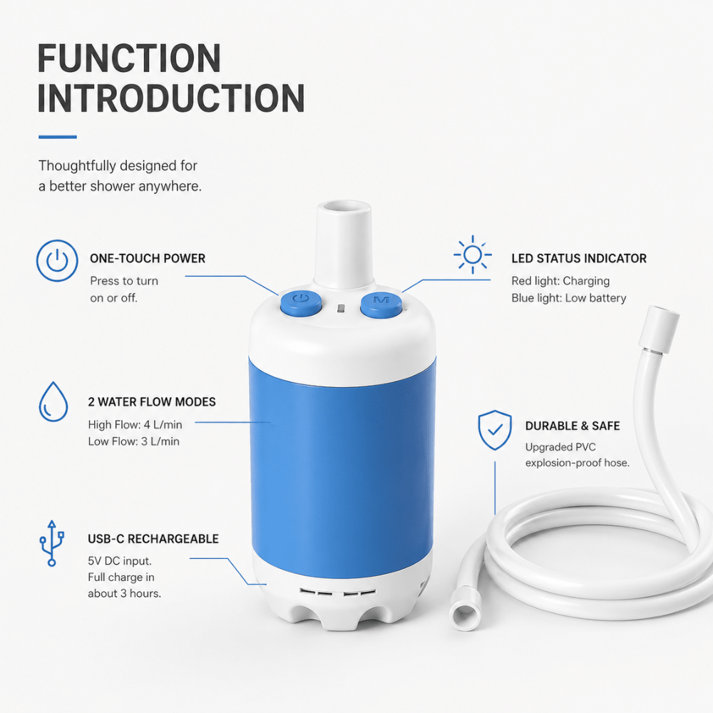 Showery® Portable Power Shower - Showery 6